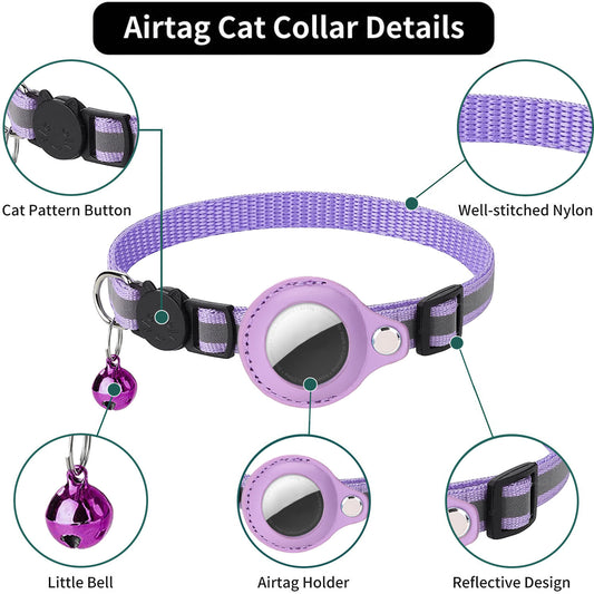 Pet Airtag Cat Collar Anti-loss Positioning Tracking Kitten Reflective Bell Neck Ring