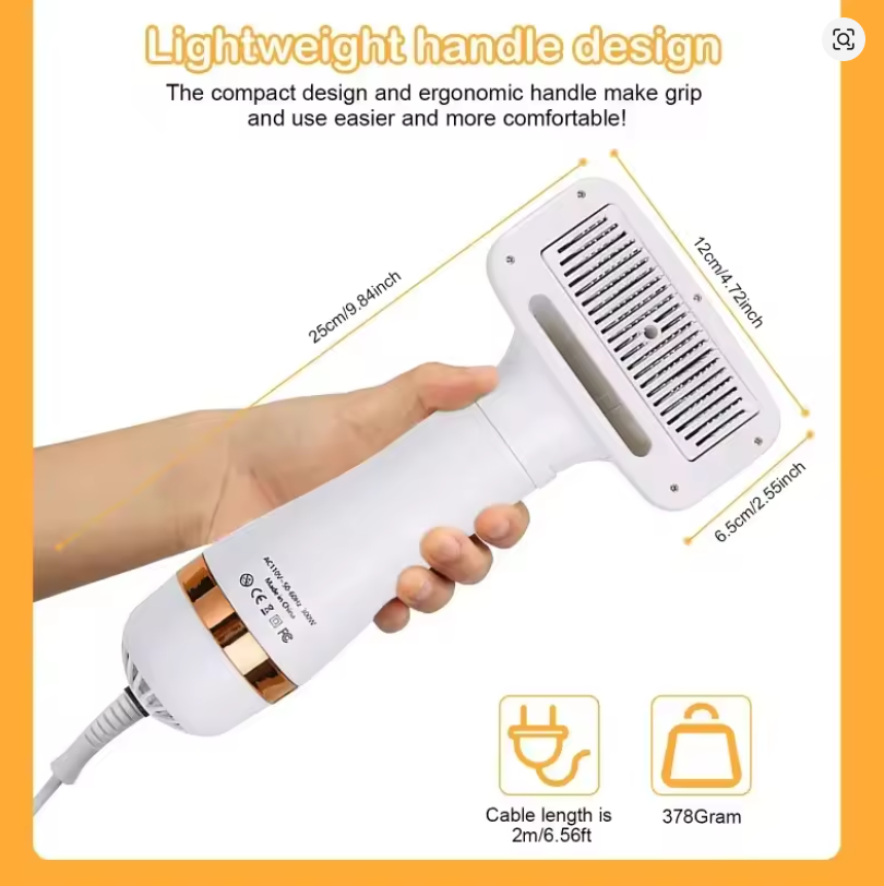 2-in-1 Pet Hair Dryer & Grooming Brush – Quiet Adjustable Temperature Dog & Cat Dryer Comb
