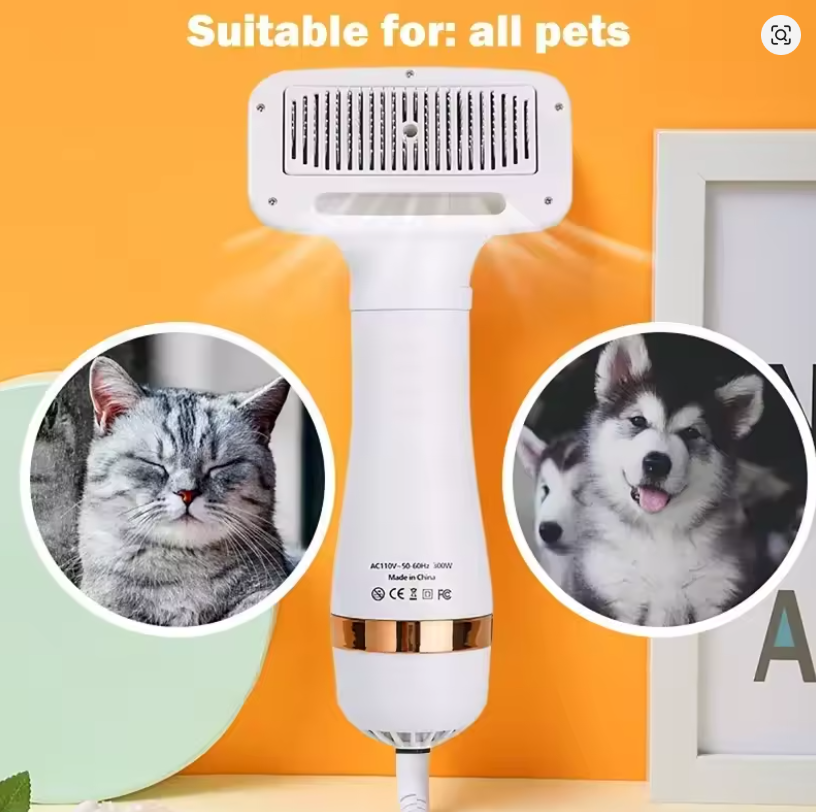 2-in-1 Pet Hair Dryer & Grooming Brush – Quiet Adjustable Temperature Dog & Cat Dryer Comb