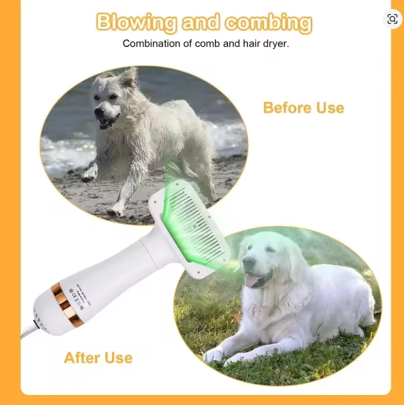 2-in-1 Pet Hair Dryer & Grooming Brush – Quiet Adjustable Temperature Dog & Cat Dryer Comb