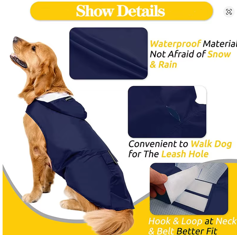 Waterproof Dog Raincoat Hoodie – Reflective Pet Rain Jacket Large Dogs