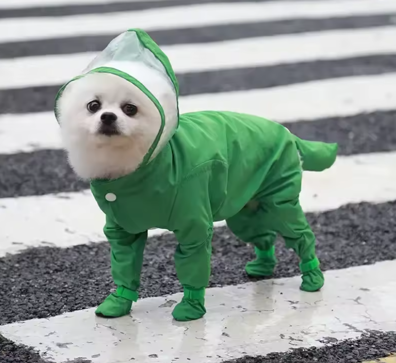 Full Body Waterproof Pet Raincoat with Boots – Transparent Hood Dog Rain Suit