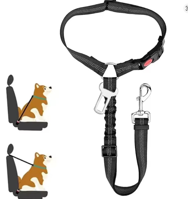 2-in-1 Dog Car Seat Belt Headrest Restraint – Adjustable Reflective Safety Tether