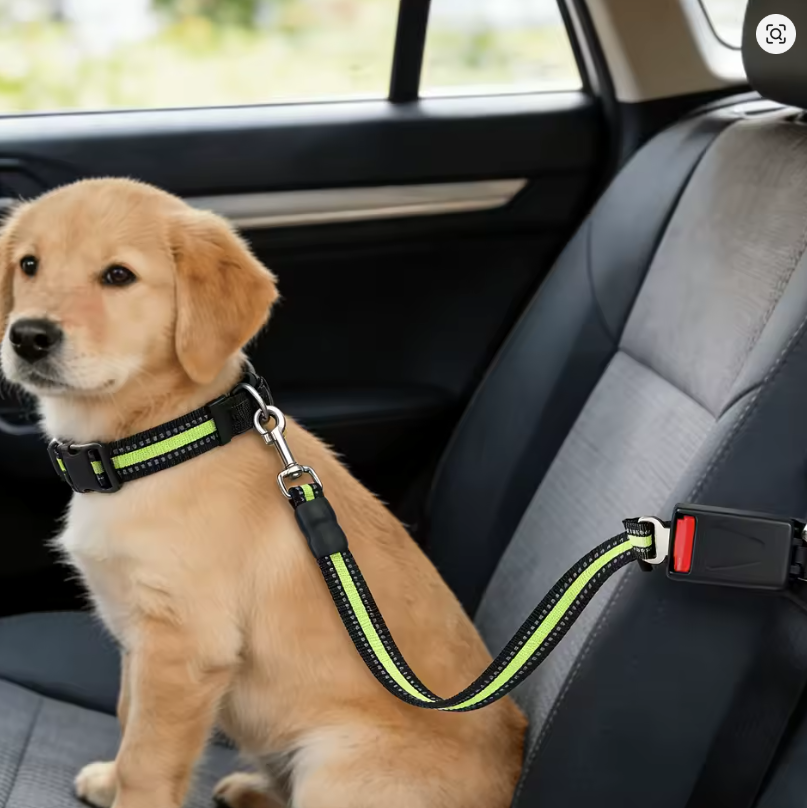 Reflective Pet Car Seat Belt Leash – Adjustable Safety Travel Strap for Dogs & Cats