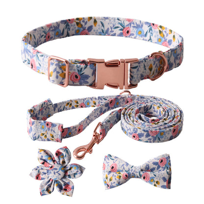 Floral Pet Dog Collar with Bow and Leash Set