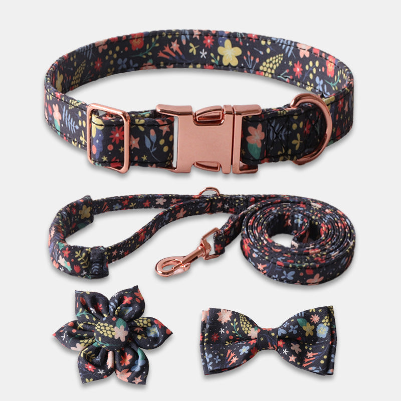 Floral Pet Dog Collar with Bow and Leash Set