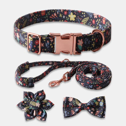 Floral Pet Dog Collar with Bow and Leash Set