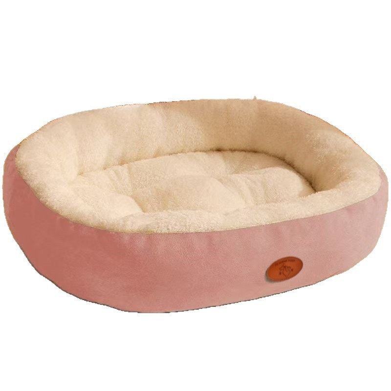 Oval Plush Pet Bed with Waterproof Base