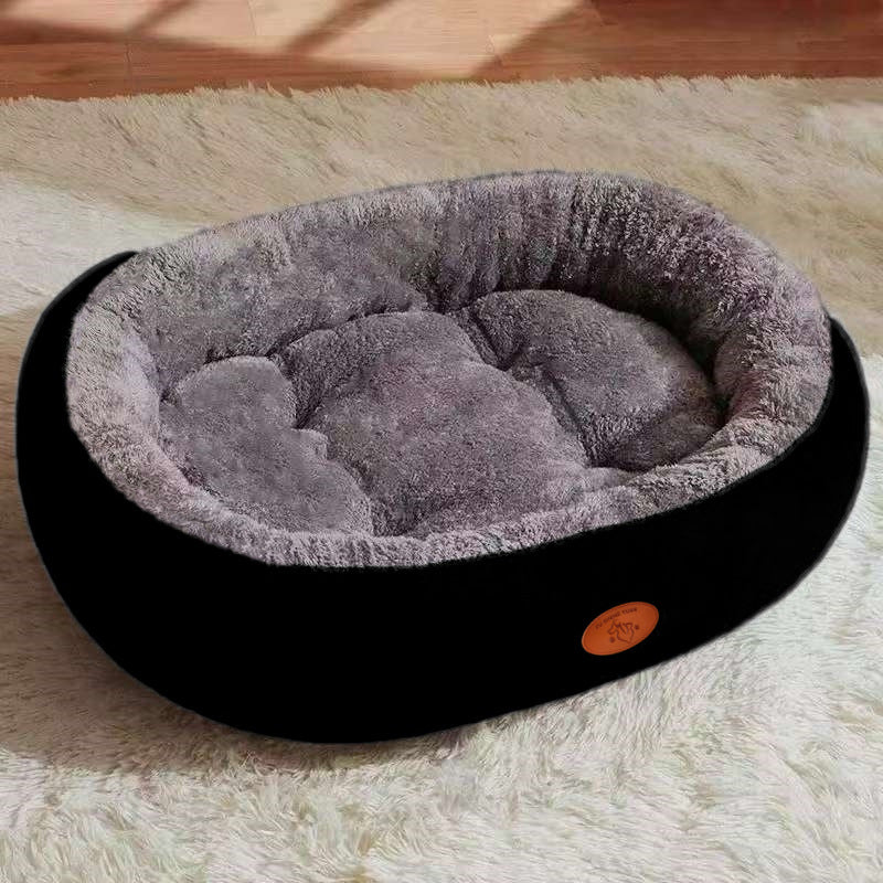 Oval Plush Pet Bed with Waterproof Base