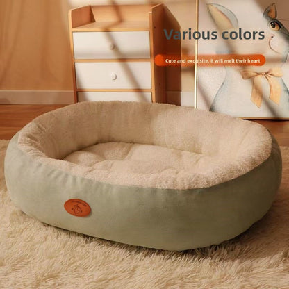 Oval Plush Pet Bed with Waterproof Base