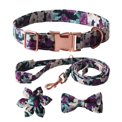 Floral Pet Dog Collar with Bow and Leash Set