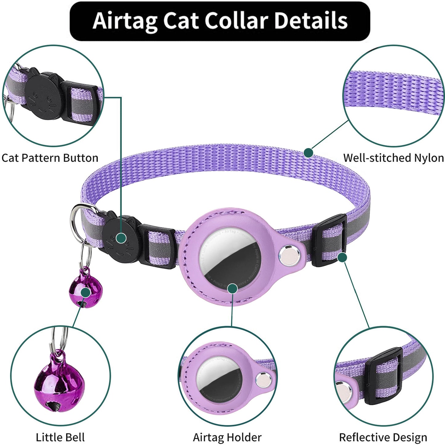 Pet Airtag Cat Collar Anti-loss Positioning Tracking Kitten Reflective Bell Neck Ring