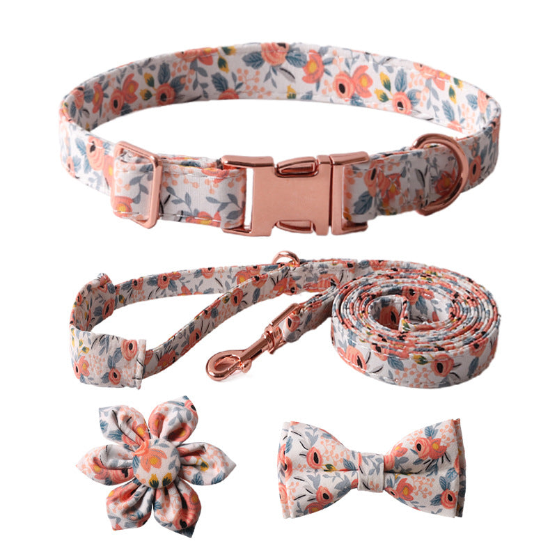 Floral Pet Dog Collar with Bow and Leash Set