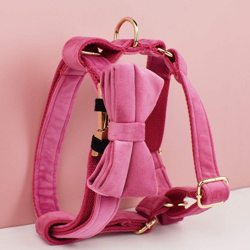 Velvet Dog Collar Leash Bow Tie