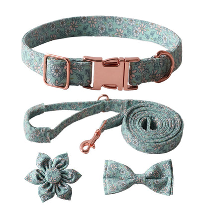 Floral Pet Dog Collar with Bow and Leash Set