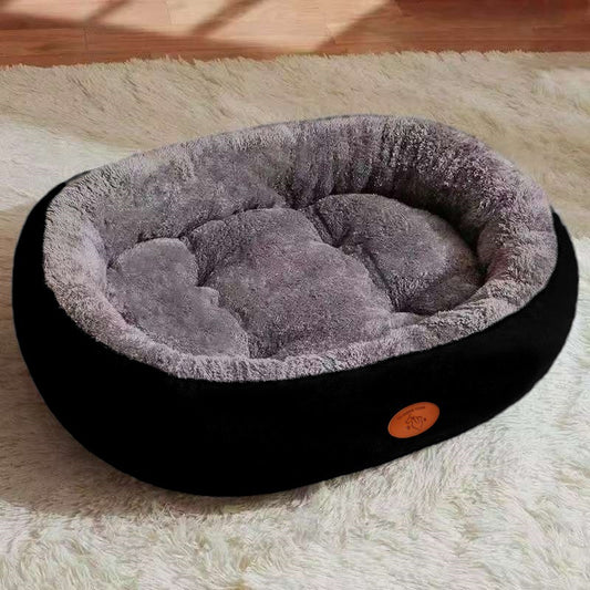 Oval Plush Pet Bed with Waterproof Base