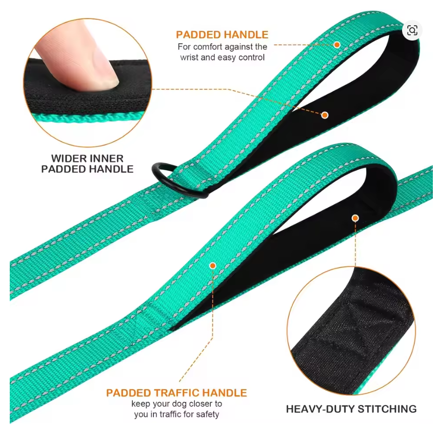 6FT Heavy Duty Dog Leash – Double Handle Reflective Training Lead for Large & Medium Dogs