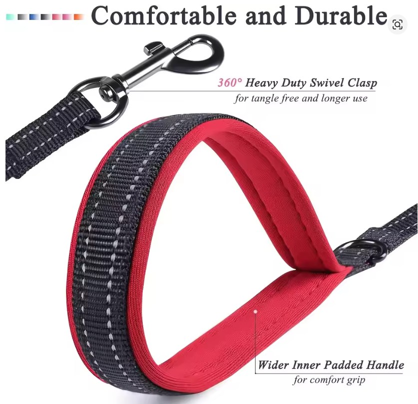 6FT Heavy Duty Dog Leash – Double Handle Reflective Training Lead for Large & Medium Dogs