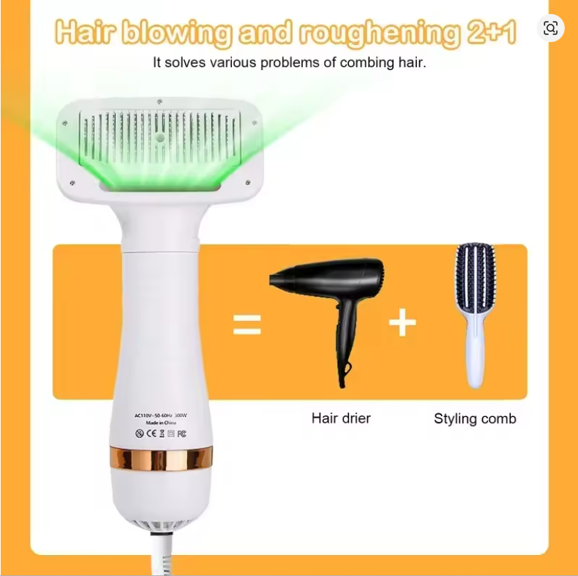 2-in-1 Pet Hair Dryer & Grooming Brush – Quiet Adjustable Temperature Dog & Cat Dryer Comb
