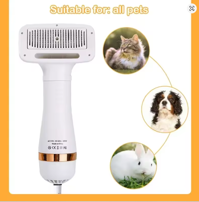 2-in-1 Pet Hair Dryer & Grooming Brush – Quiet Adjustable Temperature Dog & Cat Dryer Comb