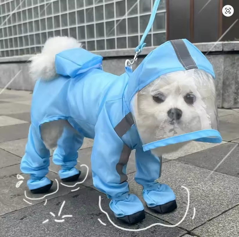 Full Body Waterproof Pet Raincoat with Boots – Transparent Hood Dog Rain Suit