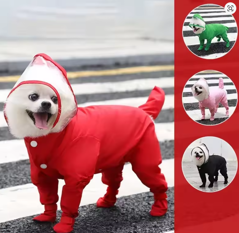 Full Body Waterproof Pet Raincoat with Boots – Transparent Hood Dog Rain Suit