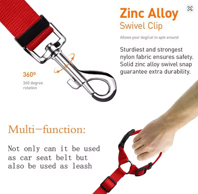 Adjustable Pet Car Seat Belt Leash – Safety Travel Harness Strap for Dogs & Cats