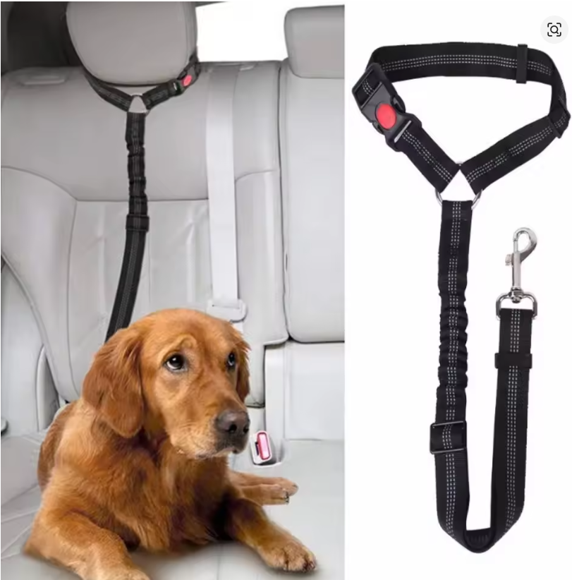 2-in-1 Dog Car Seat Belt Headrest Restraint – Adjustable Reflective Safety Tether