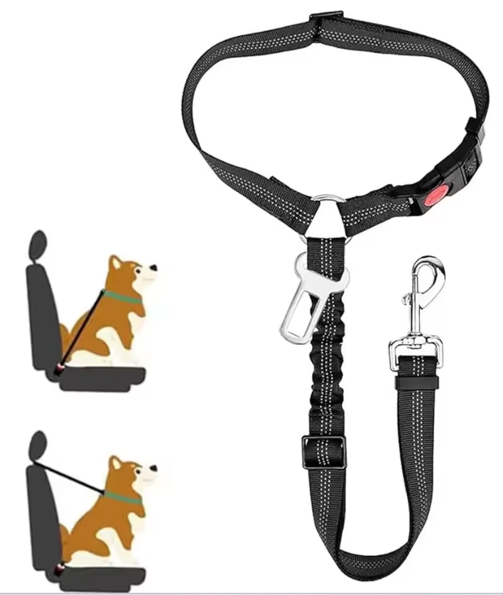 2-in-1 Dog Car Seat Belt Headrest Restraint – Adjustable Reflective Safety Tether