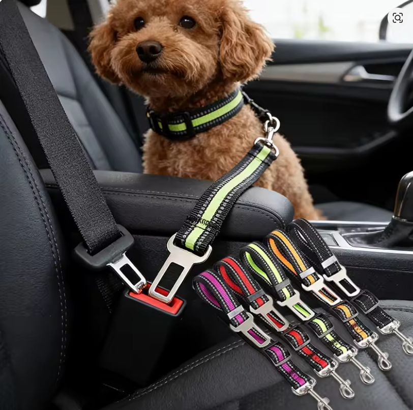 Reflective Pet Car Seat Belt Leash – Adjustable Safety Travel Strap for Dogs & Cats