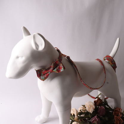 Floral Pet Dog Collar with Bow and Leash Set
