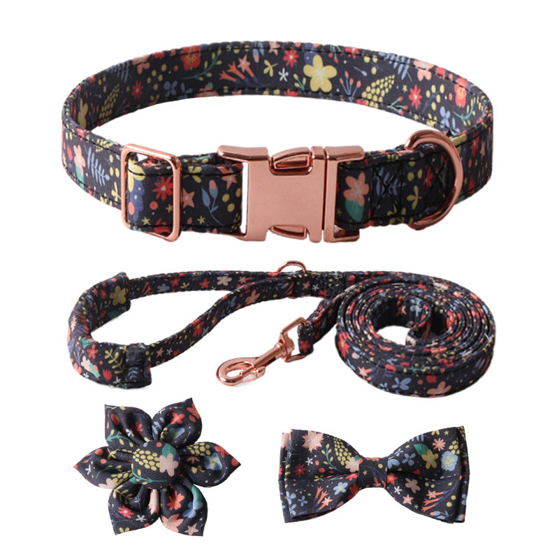 Floral Pet Dog Collar with Bow and Leash Set