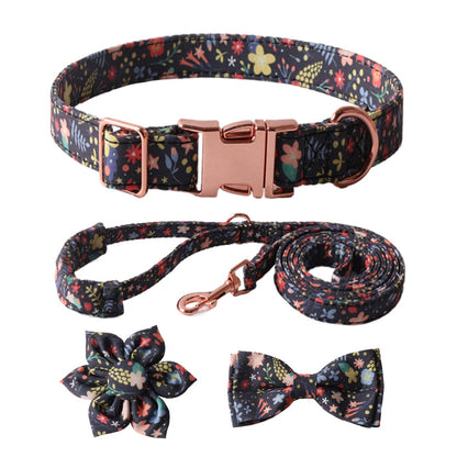 Floral Pet Dog Collar with Bow and Leash Set