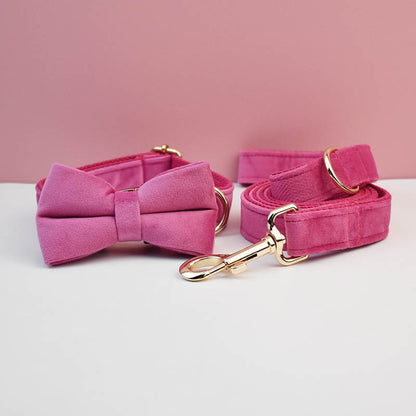 Velvet Dog Collar Leash Bow Tie