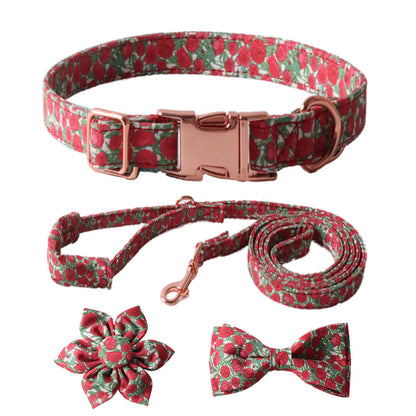 Floral Pet Dog Collar with Bow and Leash Set
