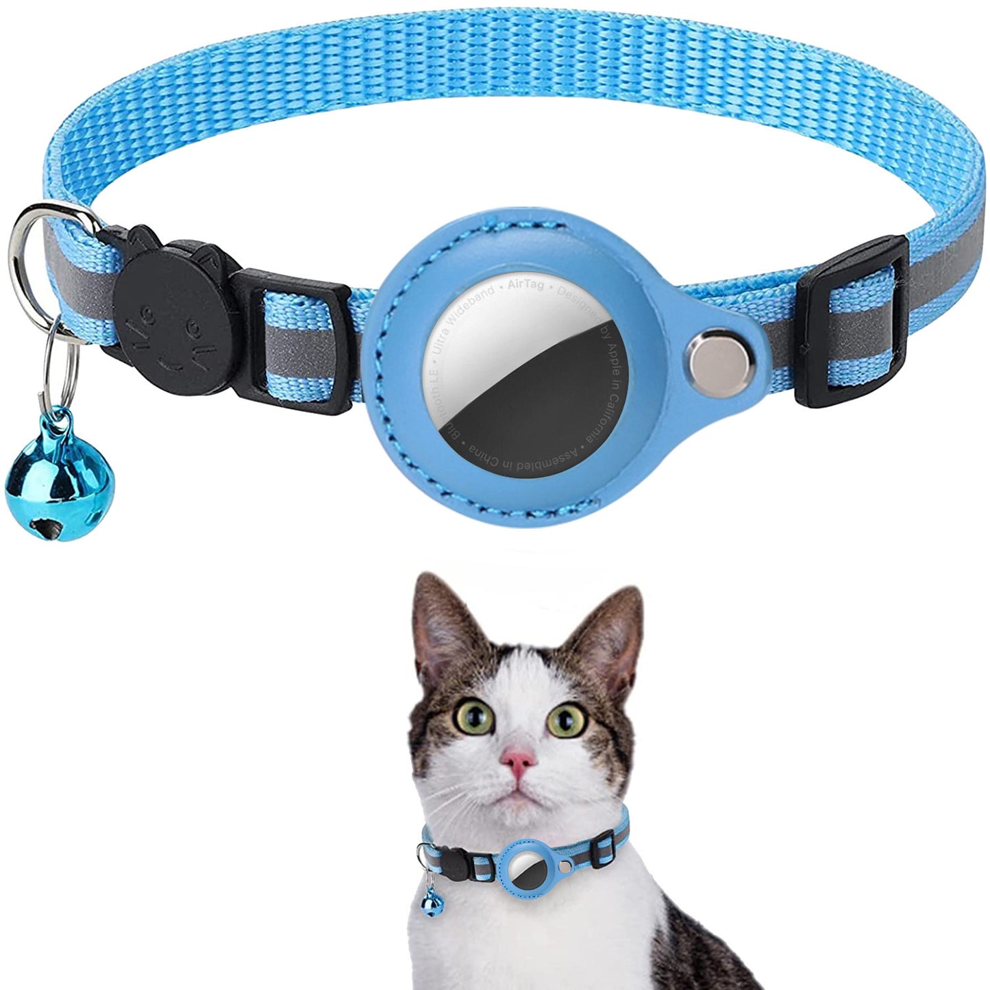 Pet Airtag Cat Collar Anti-loss Positioning Tracking Kitten Reflective Bell Neck Ring